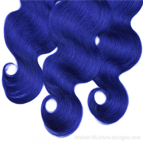 Ombre Colored Indian Hair Body Wave  4x4 Lace Frontal Closure, 100% Human Virgin Hair Closure 1b/blue Swiss Lace